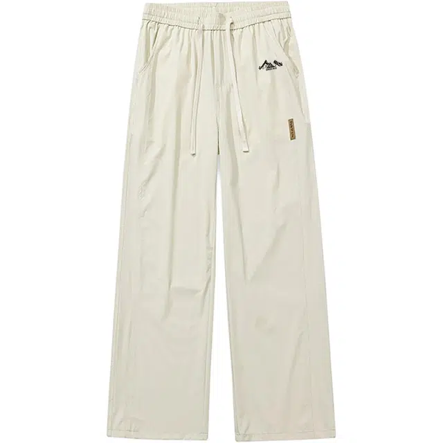 虫小绿 美式潮牌都市青年时尚简约百搭薄款系带速干触感抗皱拼接设计直筒伞兵基础款松紧腰长裤休闲裤 男女同款