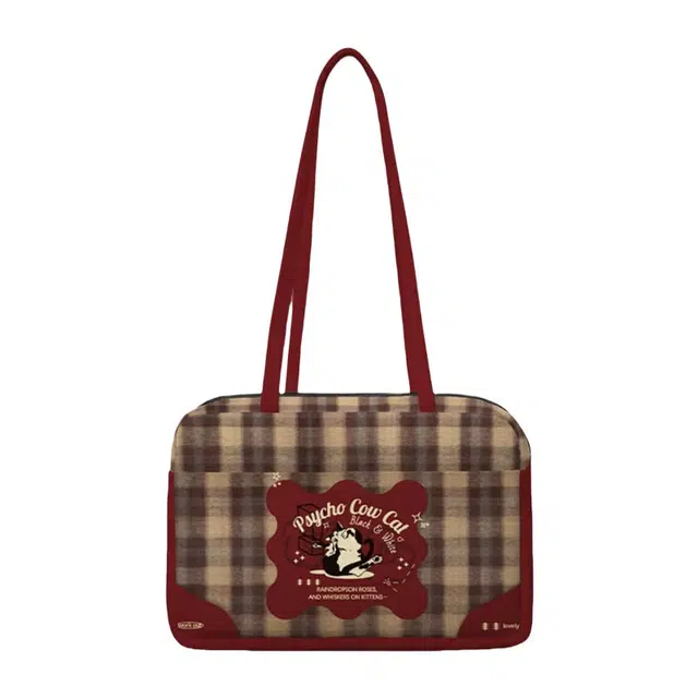 奥松 可爱学院风奶牛皮皮上班通勤帆布包 绒面科技布 腋下包单肩包 常规 女款 红色