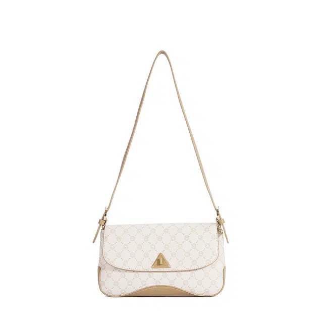 都宝路 温柔质感百搭简约印花法棍包气质潮流复古通勤 合成革 单肩包 中号 女款 米白色