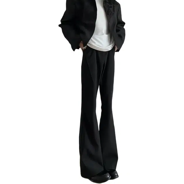 黑马漫画 美式高街微喇休闲拖地垂感西装裤 男女同款