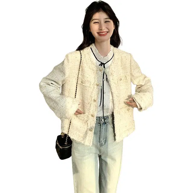 稻草人 高端精致小香风外套名媛法式宽松款风衣 女款