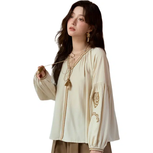 谜秀 重工刺绣撞色流苏衬衫 女款