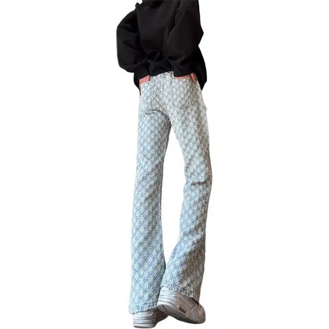 黑马漫画 水洗提花微喇裤美高街男生牛仔裤 男女同款