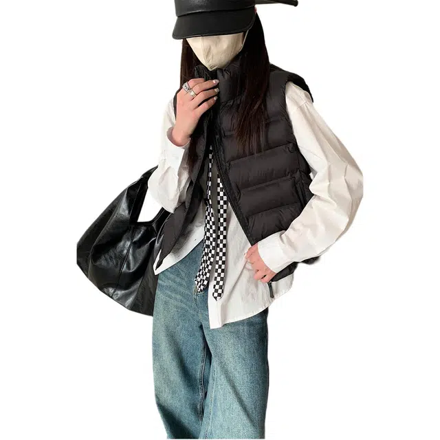 缪斯的诱惑 秋冬外贸女装百搭短款保暖立领无袖坎肩外搭背心马甲 女款