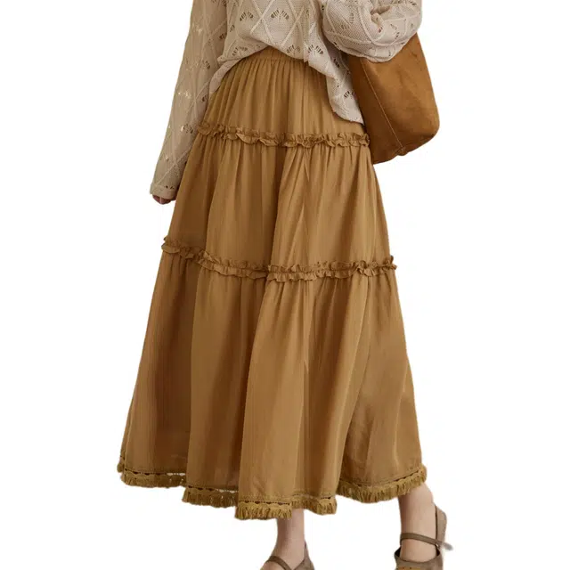 谜秀 复古橘黄半身裙休闲长裙 女款