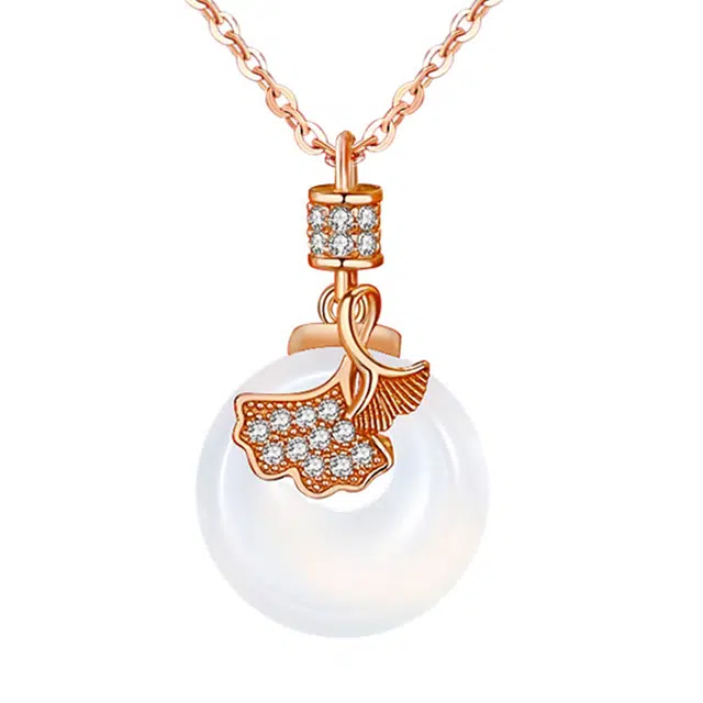 庆大福 银杏平安扣 福禄吉祥平安喜乐小众平安扣诸事顺利好运 玉髓 项链 女款