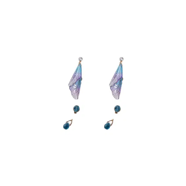 澜耀 璃翼幻蓝 渐变蝉翼流苏 清透超仙耳饰 合金 耳环 女款