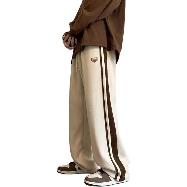 顶峰保罗 灯芯绒条纹潮牌美式高街宽松阔腿卫裤无性别主义痞帅时尚百搭复古直筒运动休闲裤 男女同款