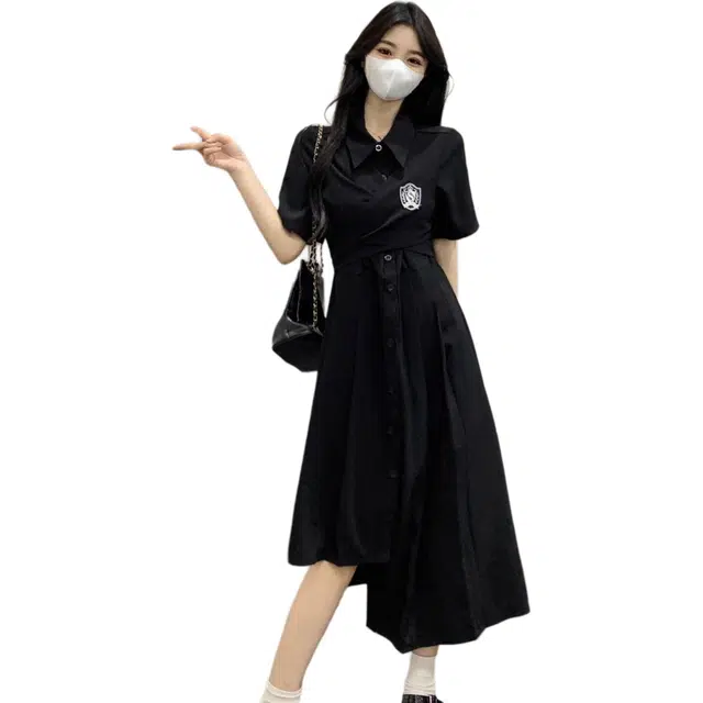 小卷要加油 时尚百搭设计感不规则下摆夏季短袖连衣裙 女款