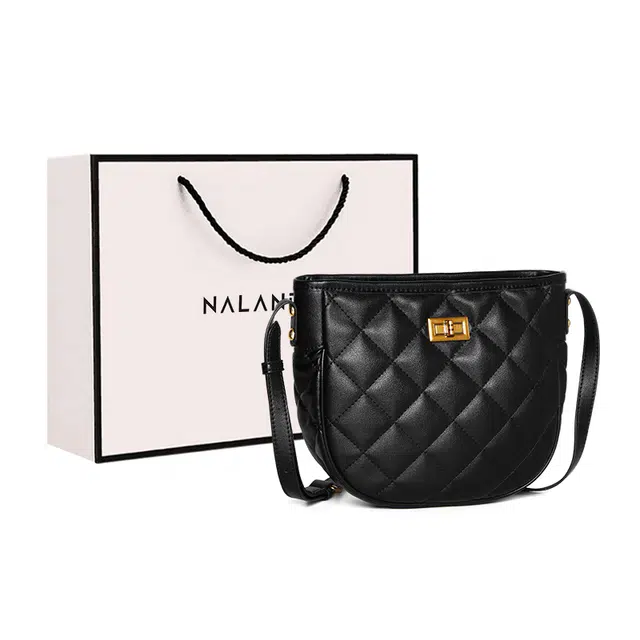 纳兰杜 高级感菱格链条马鞍包时尚流行百搭简约休闲通勤女包 牛皮拼合成革 斜挎包 常规 女款 子夜黑/米白色