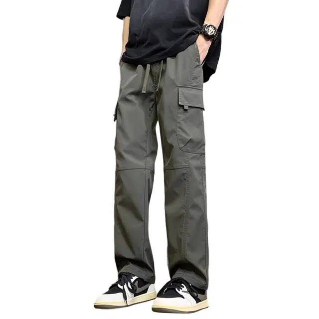 顶峰保罗 冰丝薄款户外多口袋设计无性别主义工装裤阔腿宽松直筒伞兵运动裤休闲裤 男女同款