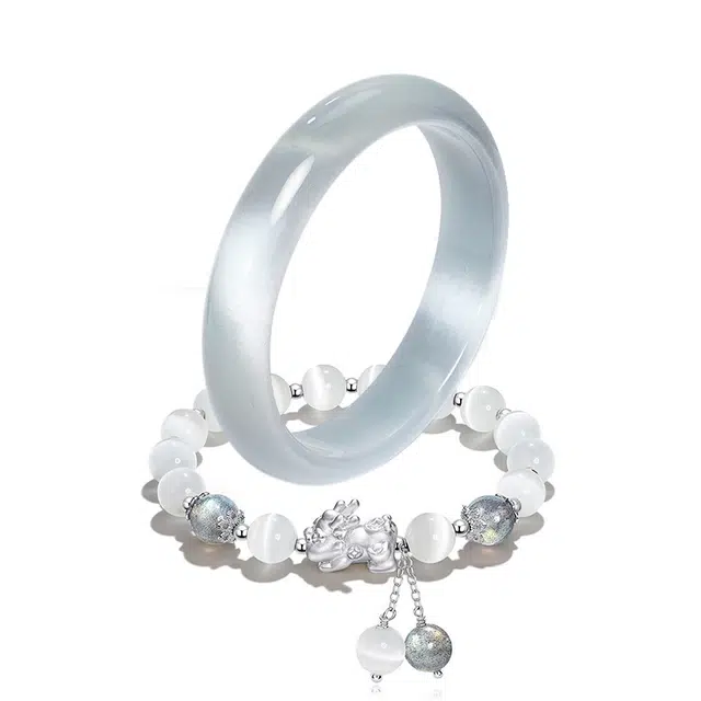 【高品质】 岁月静好 冰蓝白月光新中式国潮古风气质美人镯一步一响清冷感高级感百搭日常通勤出游必备#好运 琉璃 手镯 女款