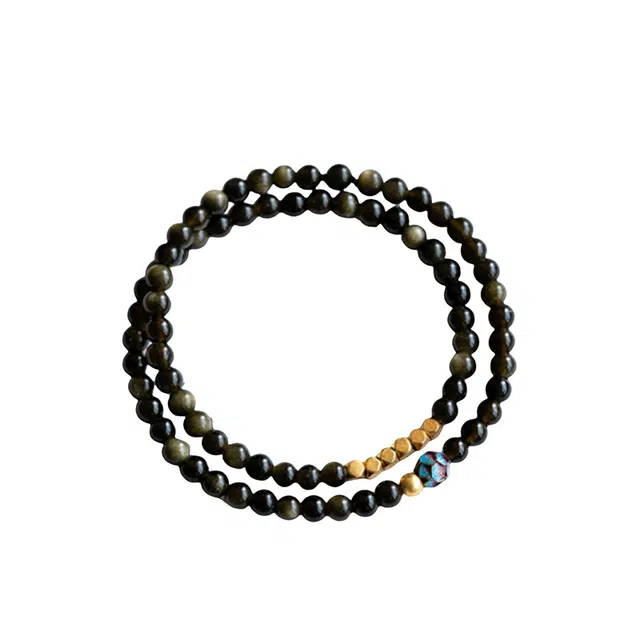 宣华意 【珐琅莲花】新中式国风复古典雅高级小众设计 收藏级 双圈多圈 转运珠#好运 黑曜石 手串 女款