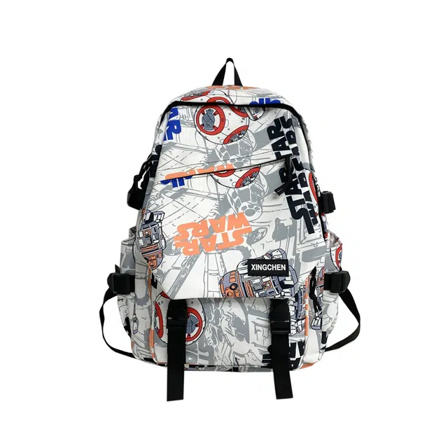 蔻蒂熊 书包女大学生高中生小众涂鸦轻便电脑背包男大容量中学生 牛津纺 双肩包 常规 青少年 白色太空人/黑灰鞋子/黑白太空人/黑白鞋子