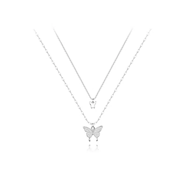 【纯银999 | 星光蝴蝶】 六桂福珠宝 小众设计经典百搭高级感学生日常简约精致轻奢通勤极简约会温柔气质可调节锁骨链#好运 足银 项链 女款