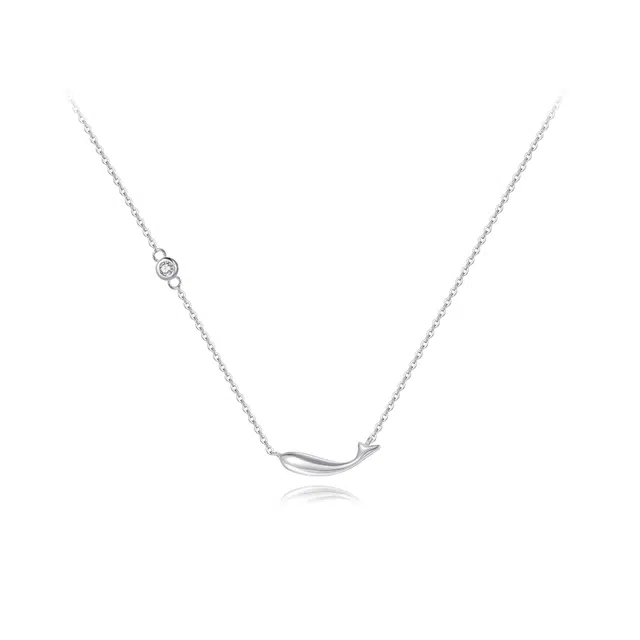 【纯银999 | 鲸梦入海】 六桂福珠宝 小众设计经典百搭高级感学生日常简约精致轻奢通勤极简约会温柔气质可调节锁骨链 足银 项链 女款