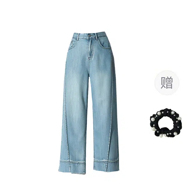 雾闪闪 薄款高腰垂感直筒裤牛仔裤 女款