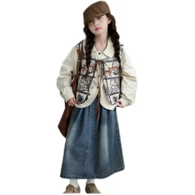 天才小熊休闲运动套装 女童春秋季提花马甲大童潮牌小孩衣服 小女孩长袖洋气时髦 舒适帅气轻便