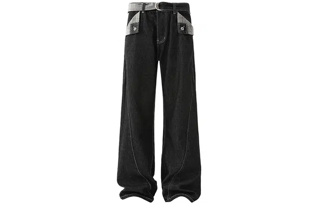 徐太浪 美式复古原牛明线千鸟格撞色设计感微喇叭裤宽松显瘦潮牌休闲牛仔裤 男女同款