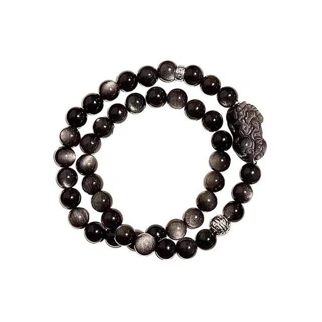 周百福 招财貔貅银曜 吞金兽前程似锦国潮新中式 本命年转运珠 福气满满精致国风精美礼盒#好运 黑曜石 手串 男女同款情侣款