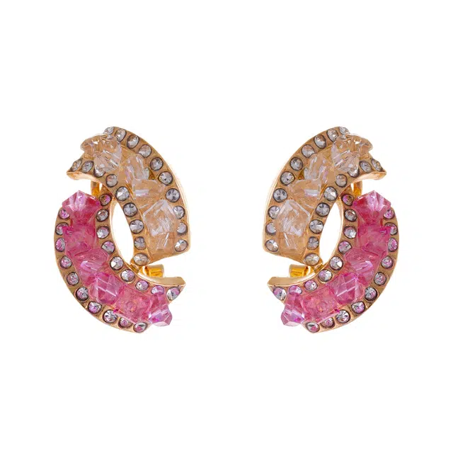 澜耀 粉棕晶环 几何 复古小众高级感 铜合金 耳环 女款