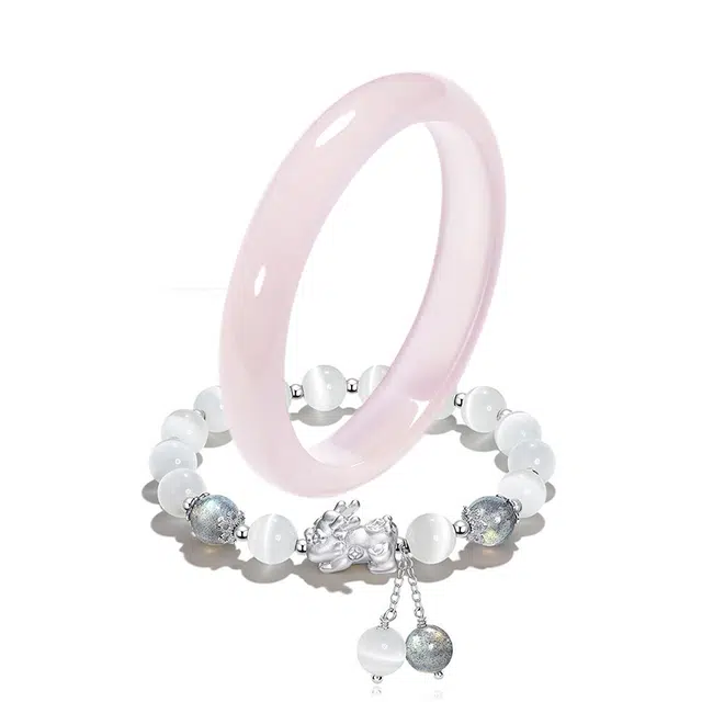 岁月静好 新中式芙蓉粉甜美粉嫩蜜桃冻爱情转运恋爱磁场小众显白气质百搭高级感可爱通勤风#好运 琉璃 手镯 女款