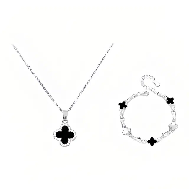 克兰茜 日韩轻奢甜美少女风创意立体幸运草双层叠戴链森系小清新冷淡风小众设计手饰套装 合金锆石材质 精美项链 女款