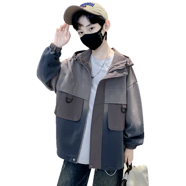 帕兰朵户外服 春秋款潮流学生连帽风衣外套中大儿童秋装男孩秋季冲锋衣 青少年