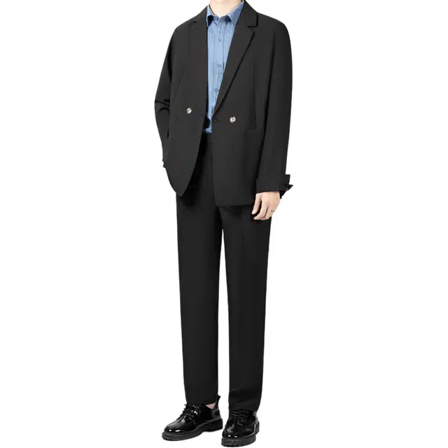 空白町 轻商务系列 简约百搭宽松休闲日系高级感基础款口袋西服长袖上衣商务通勤雅痞长裤西装套装 男女同款