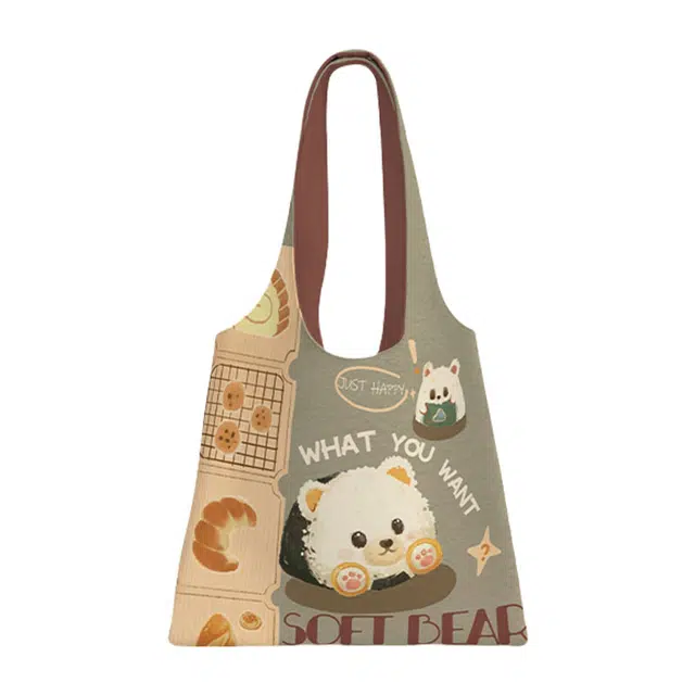 奥松 时尚卡通印花高颜值简约 绒面科技布 单肩包 女款 绿色