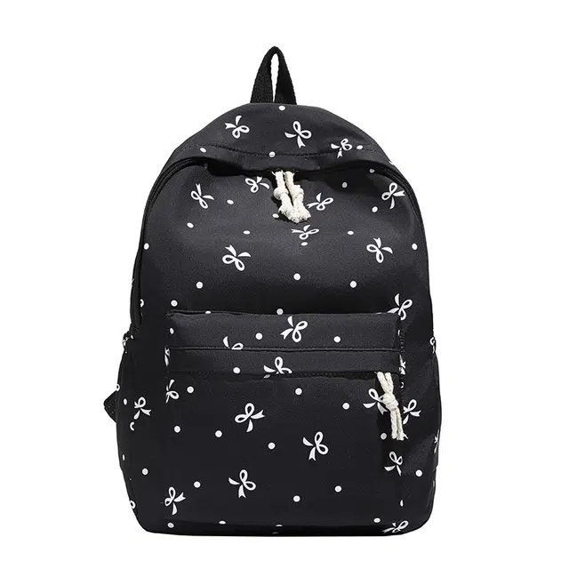 蔻蒂熊 小清新印花书包大学生学院风蝴蝶结少女旅行背包高颜值碎花简约百搭大容量 涤纶 双肩包 常规 白配粉/白配蓝/黑色/粉色/紫色