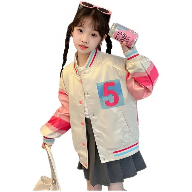 木木兔 棒球服 青春时尚 女大童外套学院风宽松舒适春秋季 简约百搭休闲运动 字母拼色潮流洋气 青少年