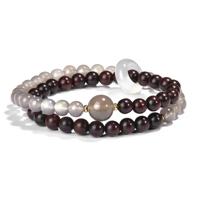 【福运环环相扣】 优奕芳 国风优雅清冷设计 如意平安扣 万事顺遂诸事安康 淡雅高洁双拼#好运 玛瑙 手串 男女同款情侣款