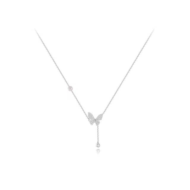 【纯银999 | 闪耀蝴蝶】 六桂福珠宝 小众设计经典百搭高级感日常简约精致轻奢通勤温柔气质可调节锁骨链#好运 足银 项链 女款