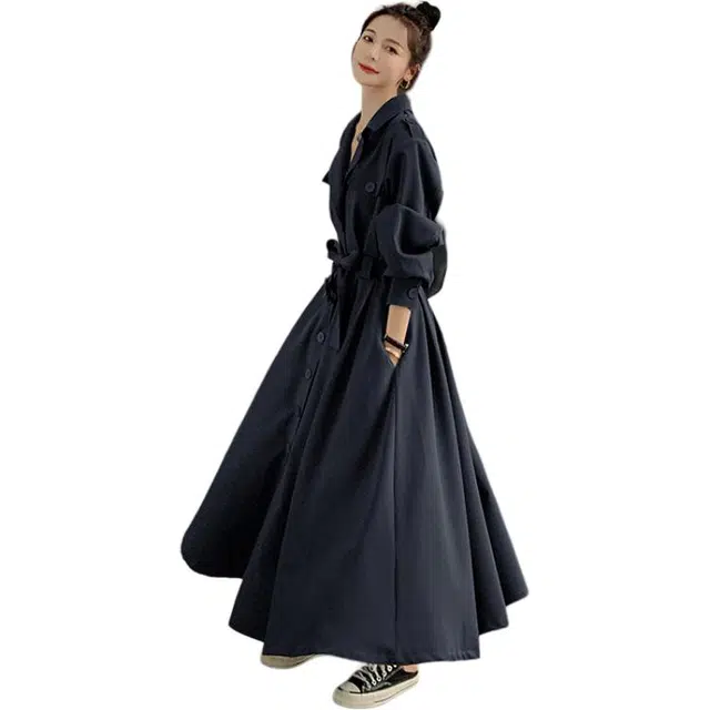 稻草人 韩版超长款宽松高个子休闲外套风衣 女款