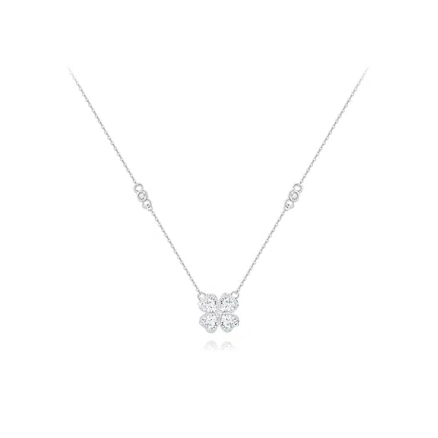 【纯银999 | 幸运四叶草】 六桂福珠宝 小众设计经典百搭高级感学生日常简约精致轻奢通勤极简约会温柔气质可调节锁骨链 足银 项链 女款