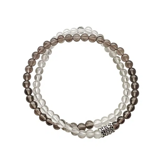 周百福 茶百双色珠串 水逆退散净化负能量 清透白月光温柔日常百搭清冷复古 好运天然 白水晶 手串 男女同款情侣款