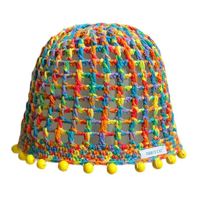 艾佳微 彩色多巴胺串珠吊坠镂空包头帽春夏季薄款民族风显脸小流苏帽子 聚酯纤维 针织帽 男女同款情侣款