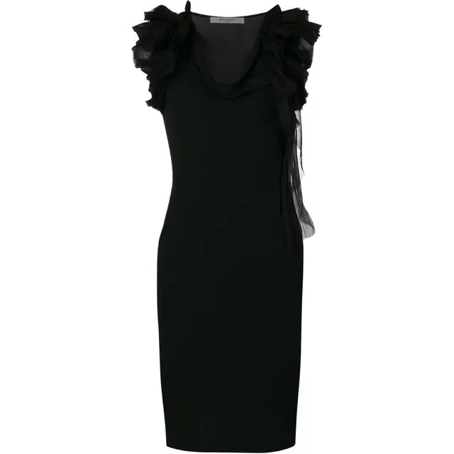 纪梵希 荷叶边直筒纯色无袖连衣裙 女款