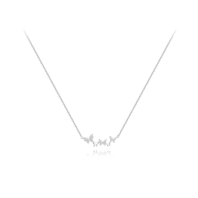 【纯银999 | 星光蝴蝶】 六桂福珠宝 经典百搭小众设计高级感学生日常简约精致轻奢通勤极简约会温柔气质可调节锁骨链#好运 足银 项链 女款