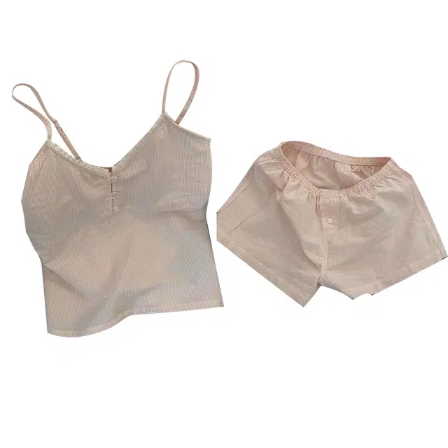 顶瓜瓜 夏季女透气简约亲肤舒适时尚吊带家居服睡衣套装 女款