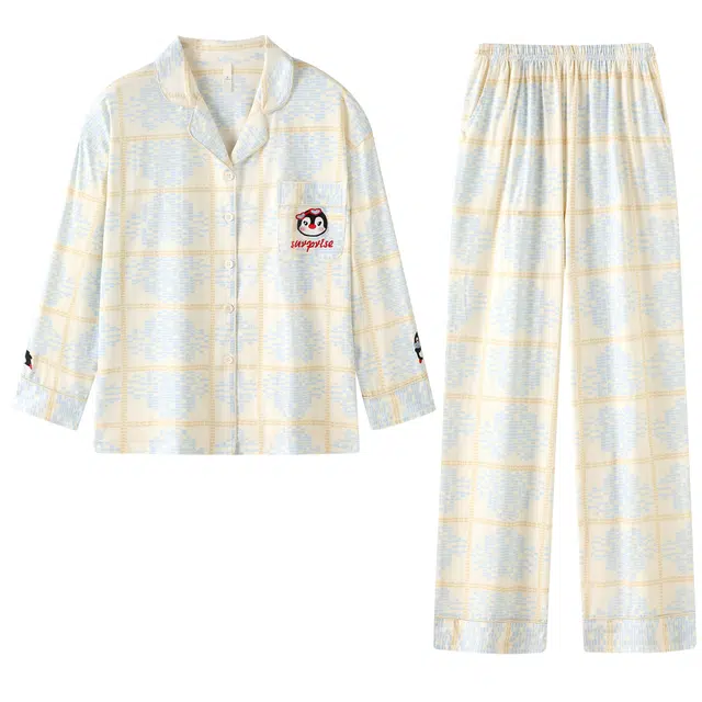 宫蝶 纯棉抗菌长袖休闲家居服可外穿卡通满印开衫睡衣套装 男女同款