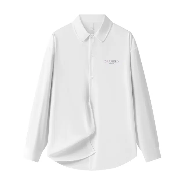 加菲猫家族 日系复古纯色小清新基础款干净字母印花背面彩色星空学生党无性别主义单排扣翻领落肩长袖垂感开衫衬衫 男女同款