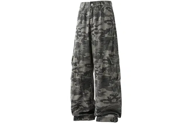 徐太浪 美式复古大口袋设计感中缝弧形拼接工装弯刀裤宽松显瘦潮牌休闲牛仔裤 男女同款