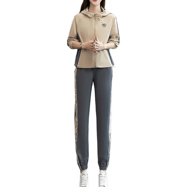 左岸 秋装印花拉链开衫长袖外套加裤子两件套舒适时尚简约百搭优雅运动休闲套装 女款