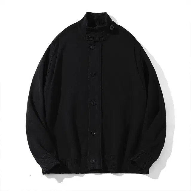 希越 韩系慵懒纯色上衣男立领宽松高级休闲百搭纯棉针织衫外套 男款