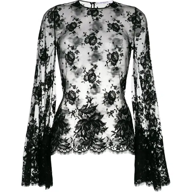纪梵希 半透明蕾丝喇叭袖长袖圆领衬衫 女款