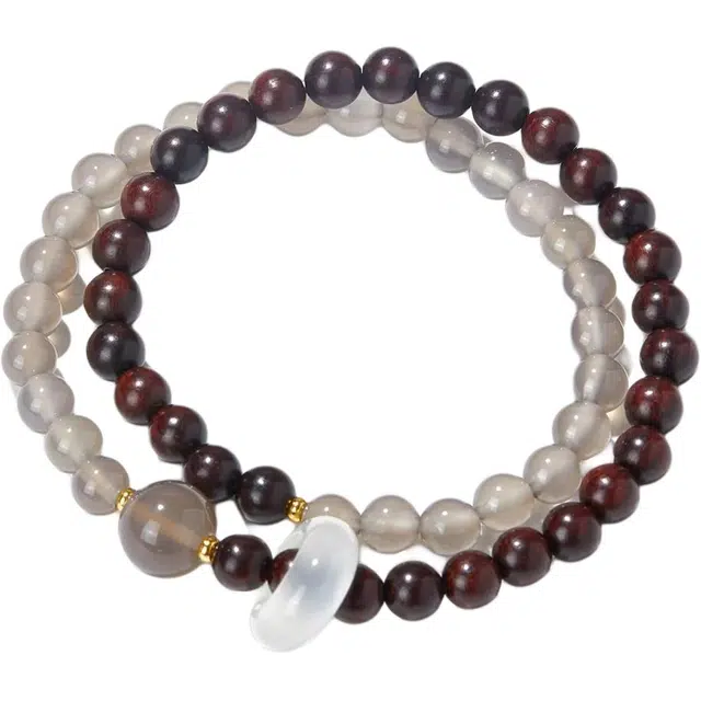 【福运环环相扣】 优奕芳 国风优雅清冷设计 如意平安扣 万事顺遂诸事安康 淡雅高洁双拼#好运 玛瑙 手串 男女同款情侣款