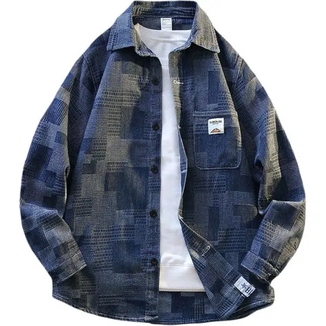 寻星记 美式港风复古工装春秋季宽松百搭长袖衬衫夹克牛仔外套 男女同款