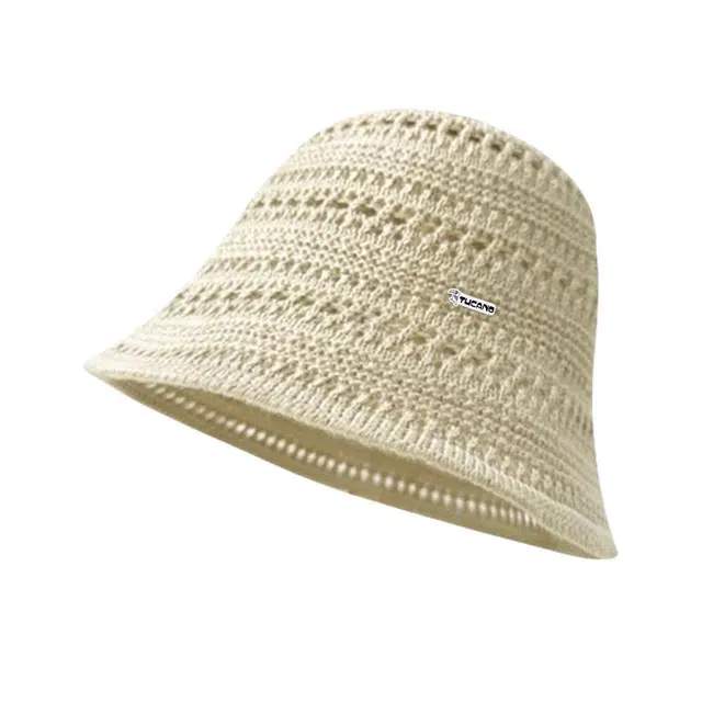 啄木鸟 日系纯色钩织镂空水桶春夏遮阳显脸小透气户外海边文艺清新风高级感立体高颅顶 聚酯纤维 渔夫帽 男女同款情侣款